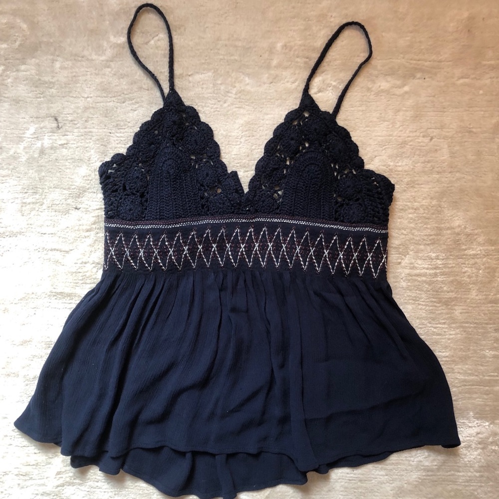 Navy Blue Free People Crochet Tank Top Size XS